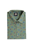 Green Cotton Leaf Printed Shirts